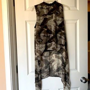 H&M hi-lo blouse and faux leather mini skirt.